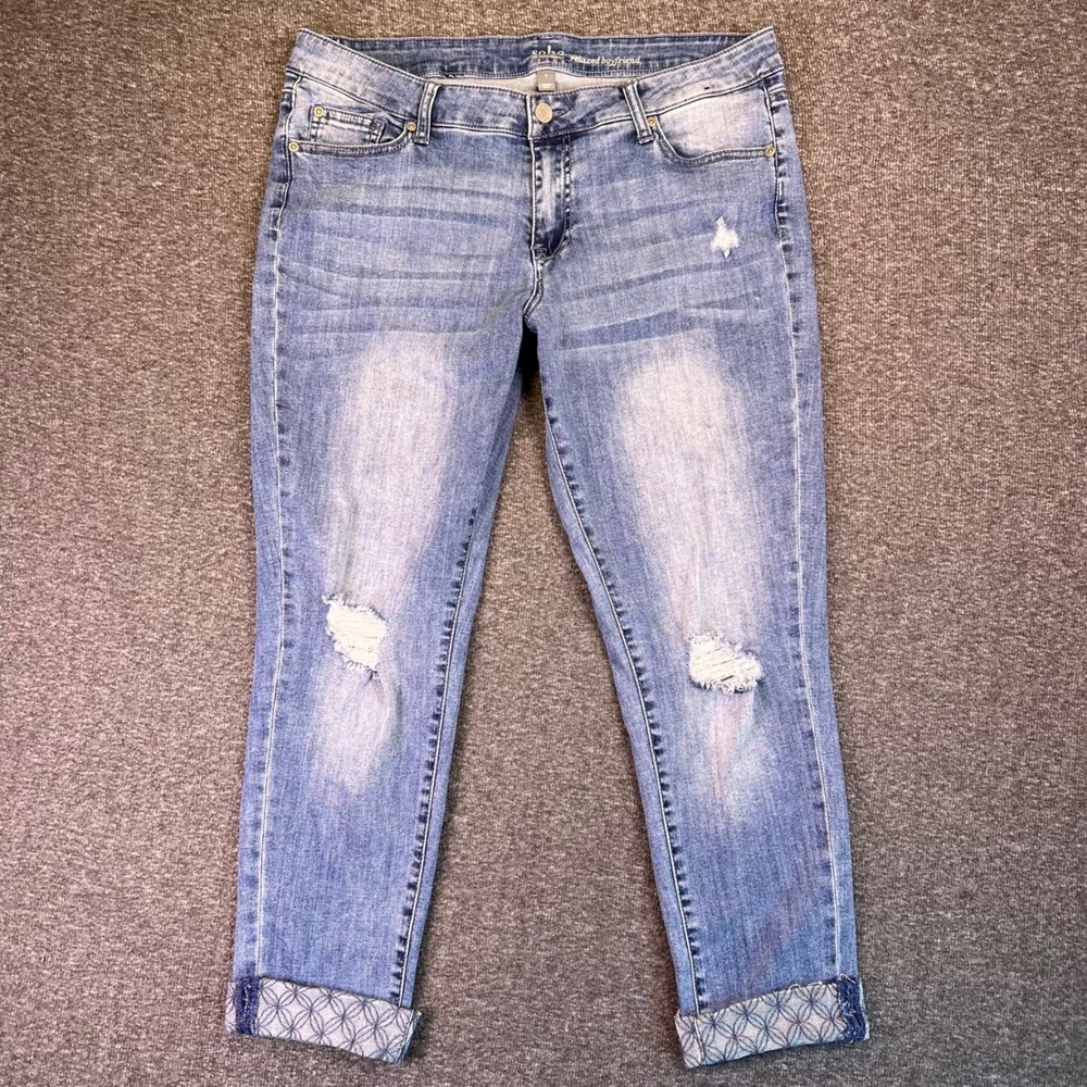 Soho‎ NY Jeans Womens 8 Light Wash Relaxed Boyfriend Cuffed Distressed Fits34x26